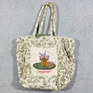 Longaberger Mini Tote Bag Womens Green Leaf Vine Embroidered Flower Basket